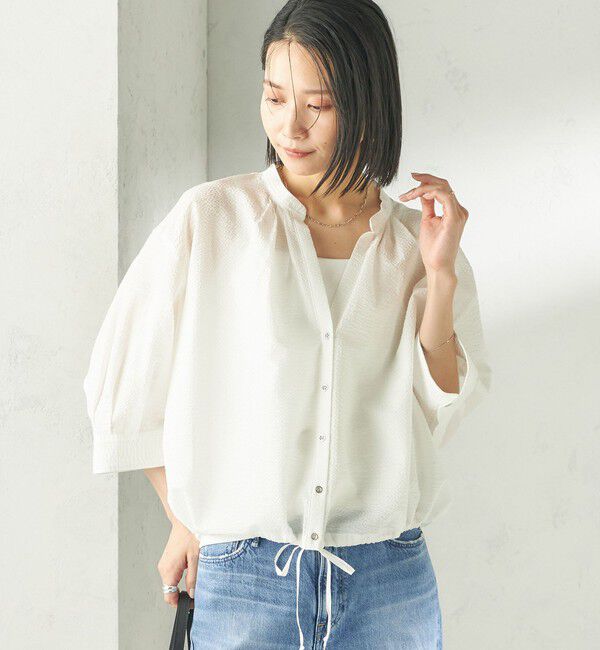 SHIPS for women「《予約》〈手洗い可能〉サッカー 裾 ドロスト メタル ボタン シャツ」|シャツ・ブラウス|