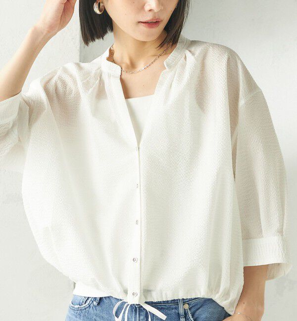 SHIPS for women「《予約》〈手洗い可能〉サッカー 裾 ドロスト メタル ボタン シャツ」|シャツ・ブラウス|