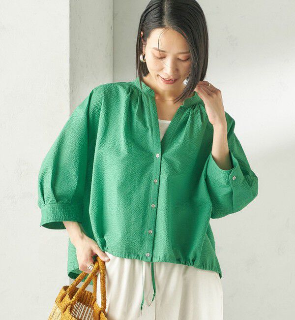 SHIPS for women「《予約》〈手洗い可能〉サッカー 裾 ドロスト メタル ボタン シャツ」|シャツ・ブラウス|