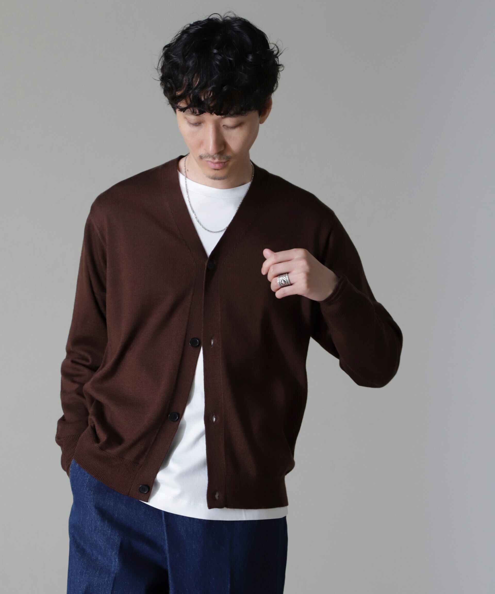 nano･universe「タスマニアミックスベーシックカーディガン」|ニット・セーター|