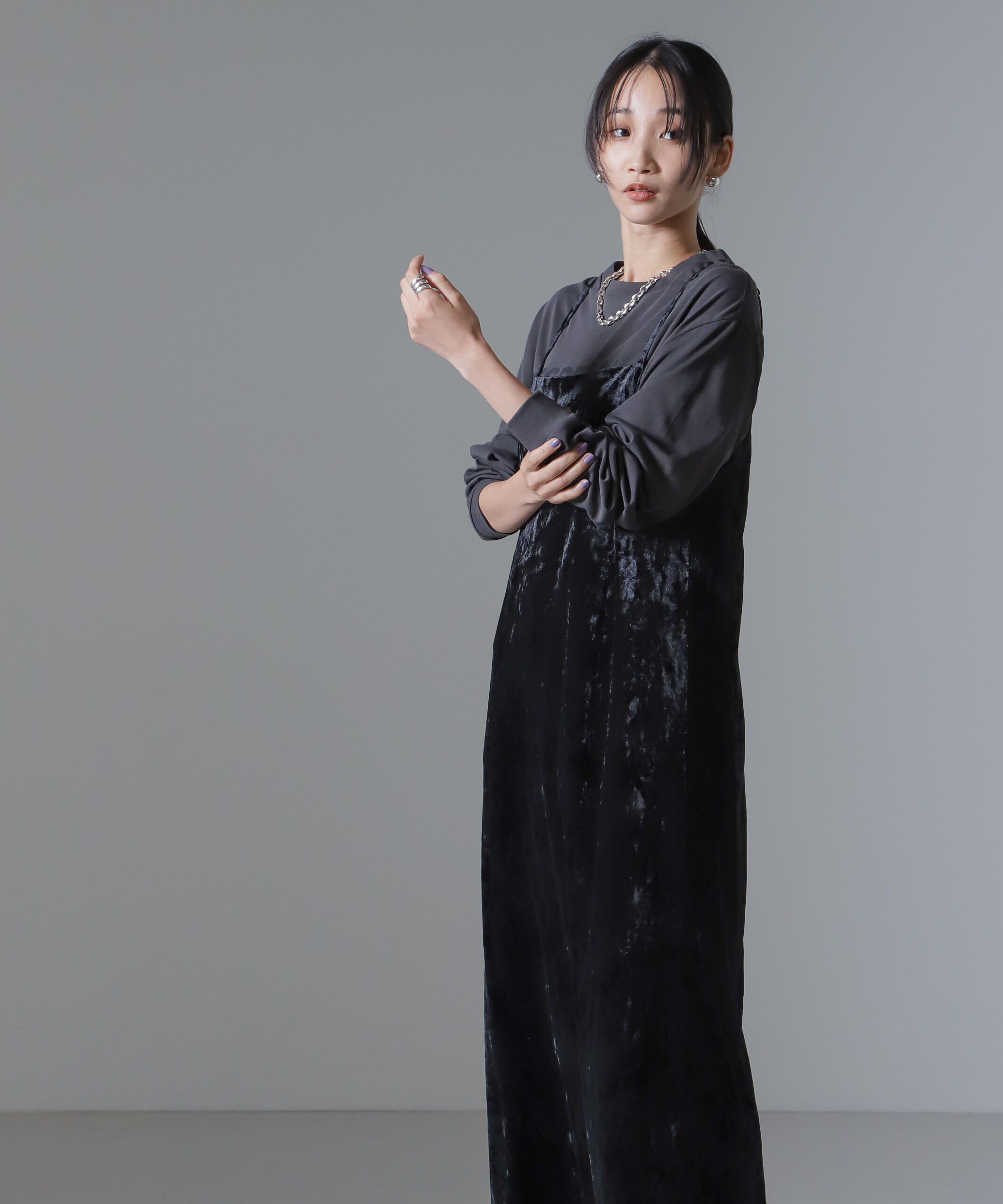 nano･universe「ベロアキャミソールワンピース（セットアップ可）」|ワンピース|ブラック