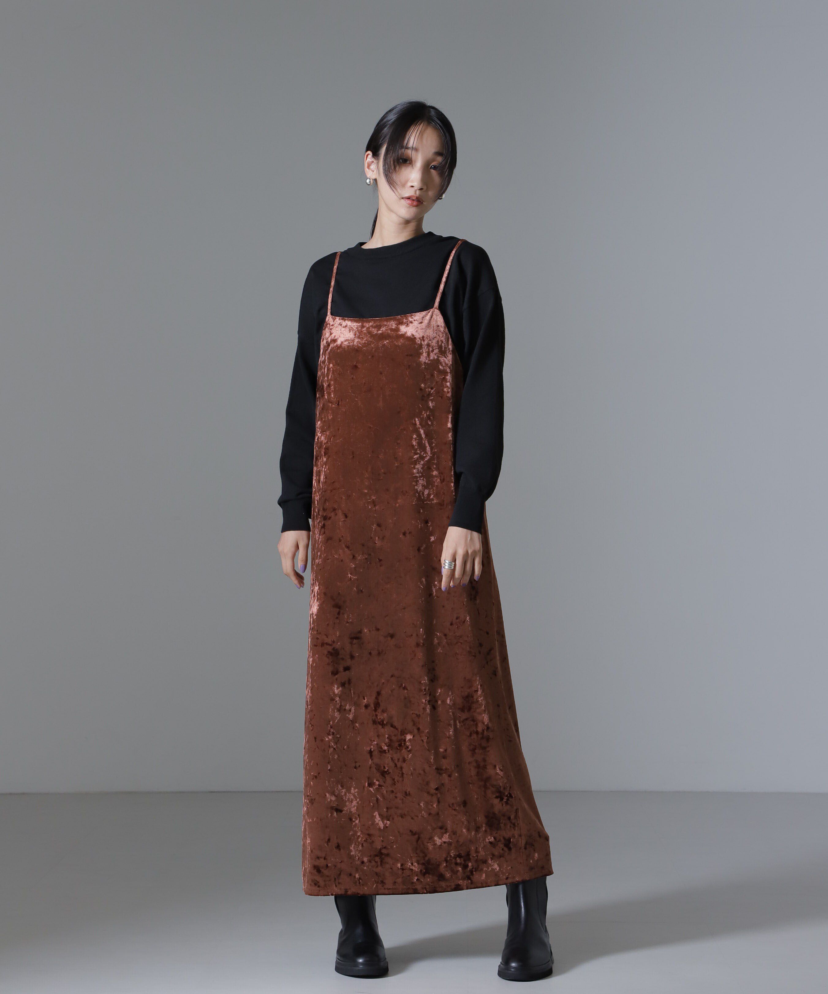 nano･universe「ベロアキャミソールワンピース（セットアップ可）」|ワンピース|ブラウン