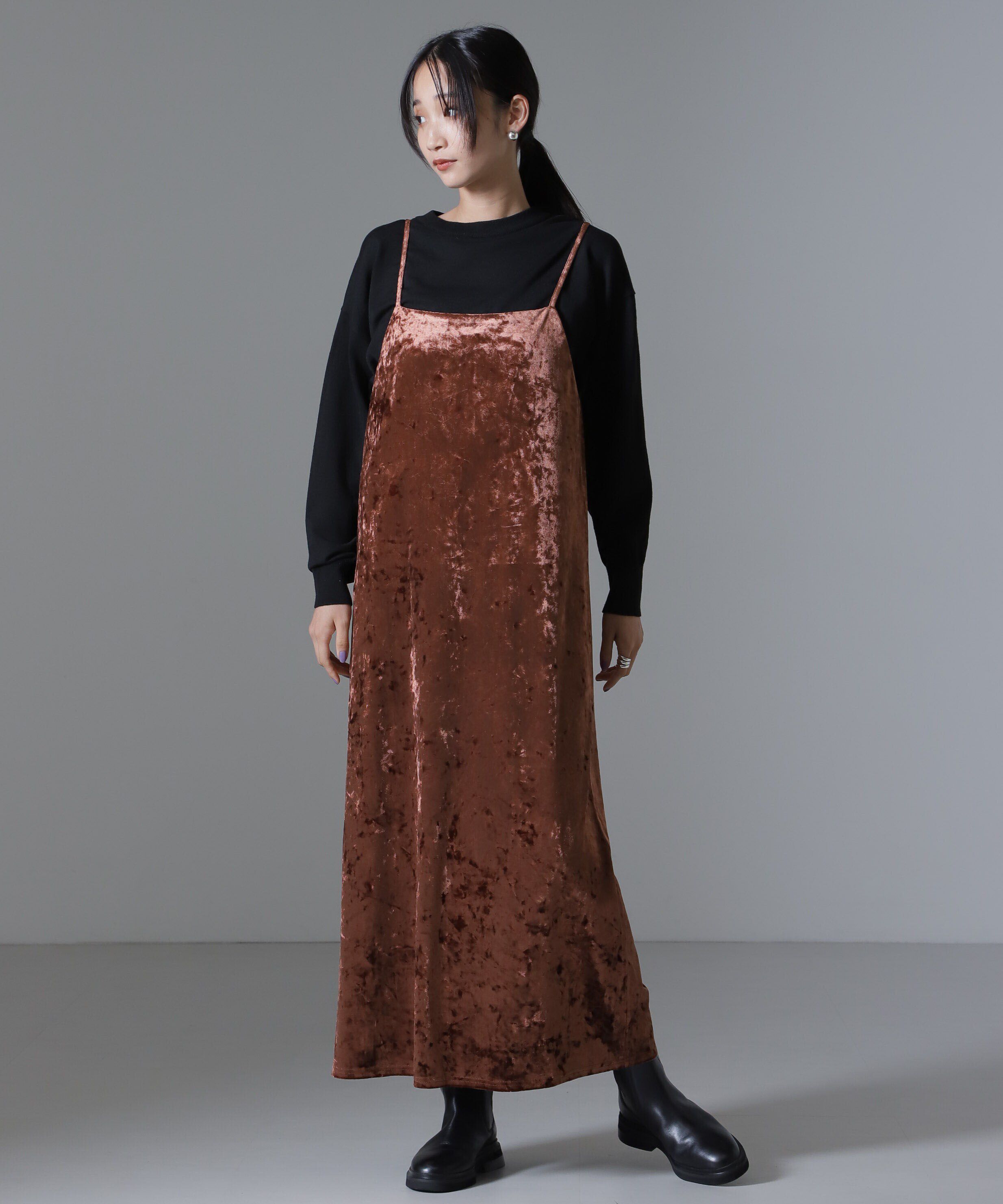 nano･universe「ベロアキャミソールワンピース（セットアップ可）」|ワンピース|