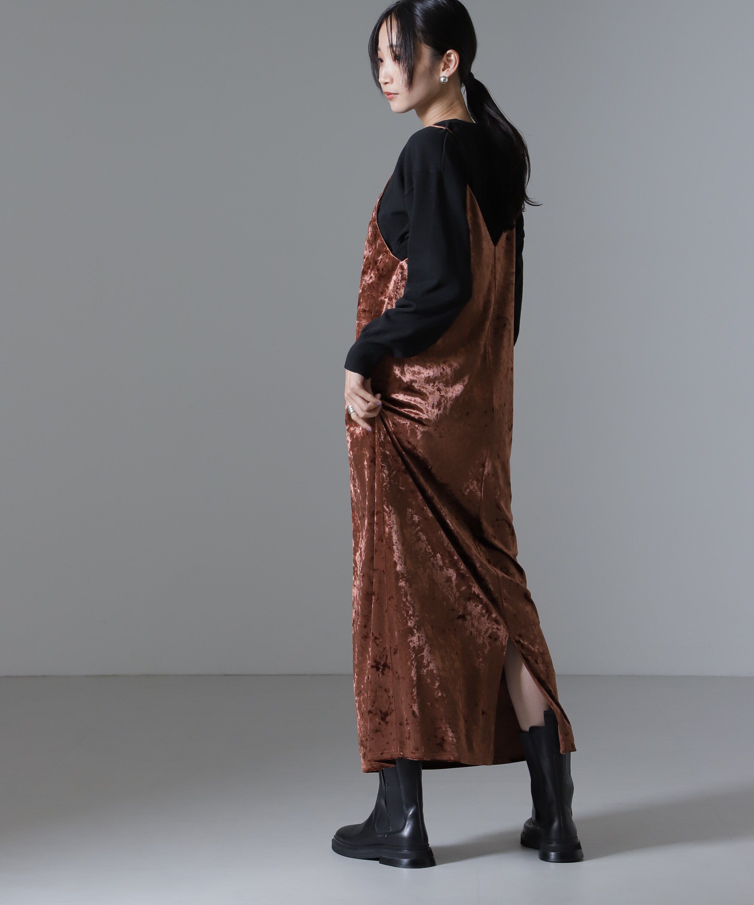 nano･universe「ベロアキャミソールワンピース（セットアップ可）」|ワンピース|