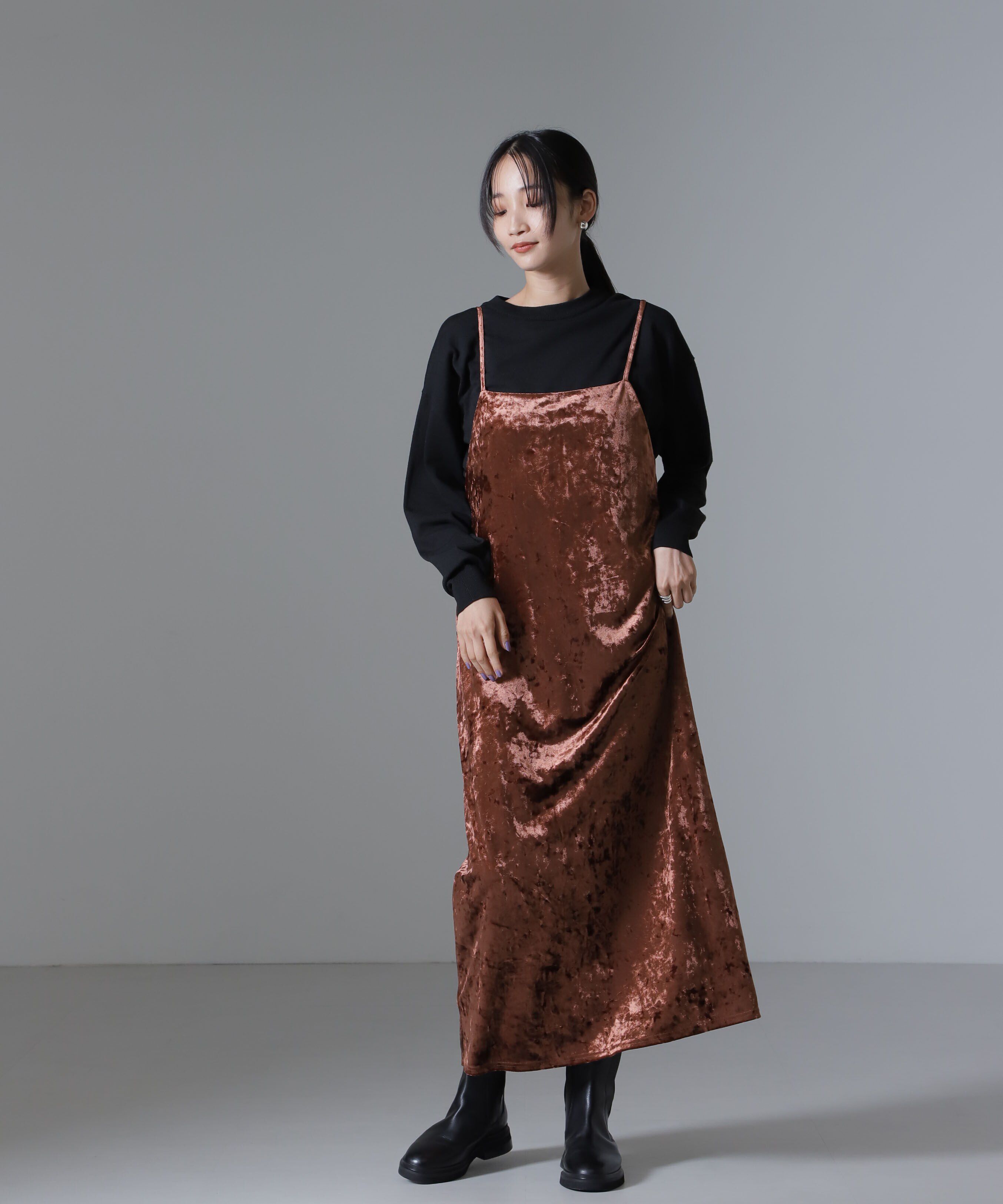 nano･universe「ベロアキャミソールワンピース（セットアップ可）」|ワンピース|