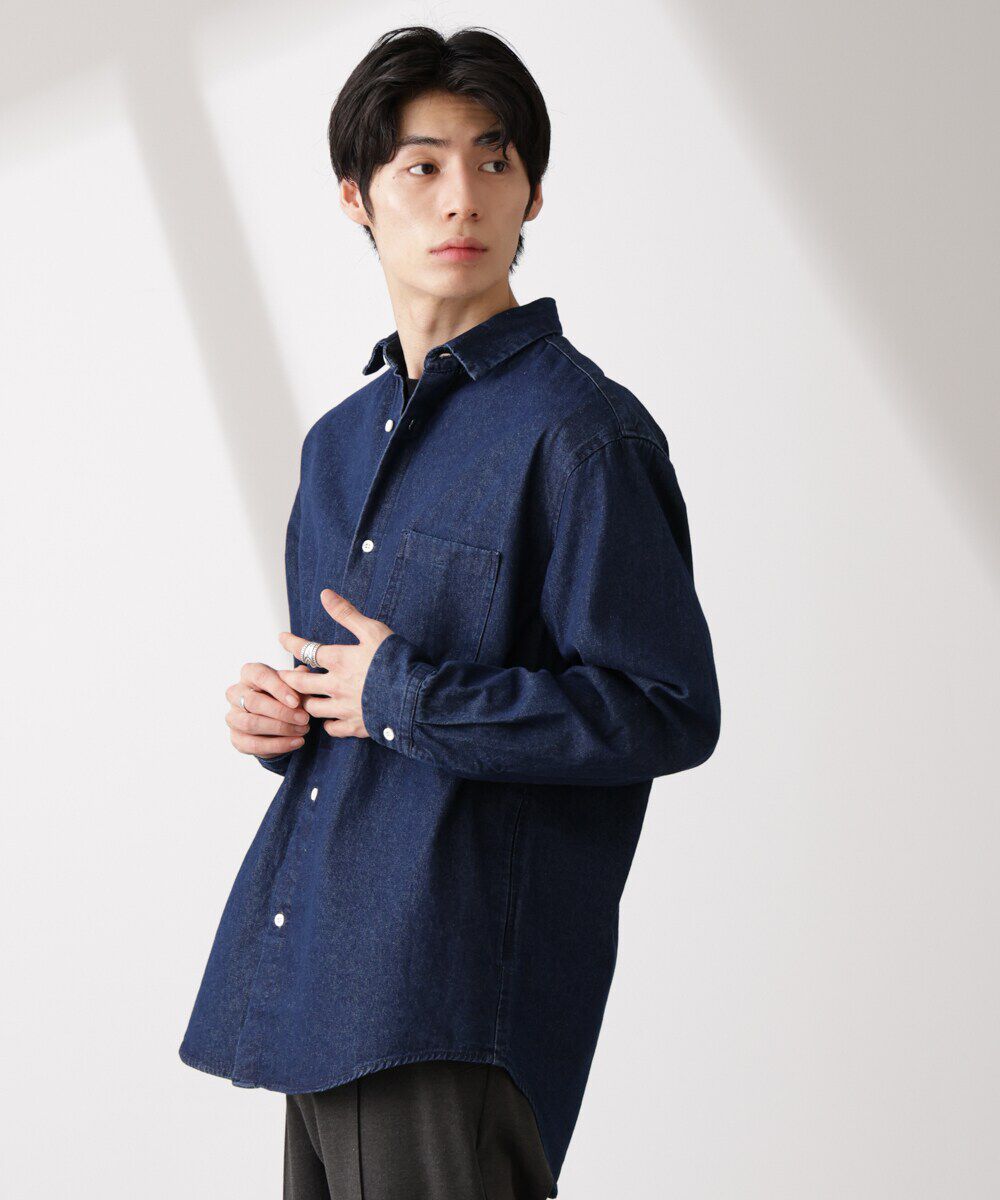 nano･universe「ライトオンスデニムシャツ 長袖」|シャツ・ブラウス|ネイビー