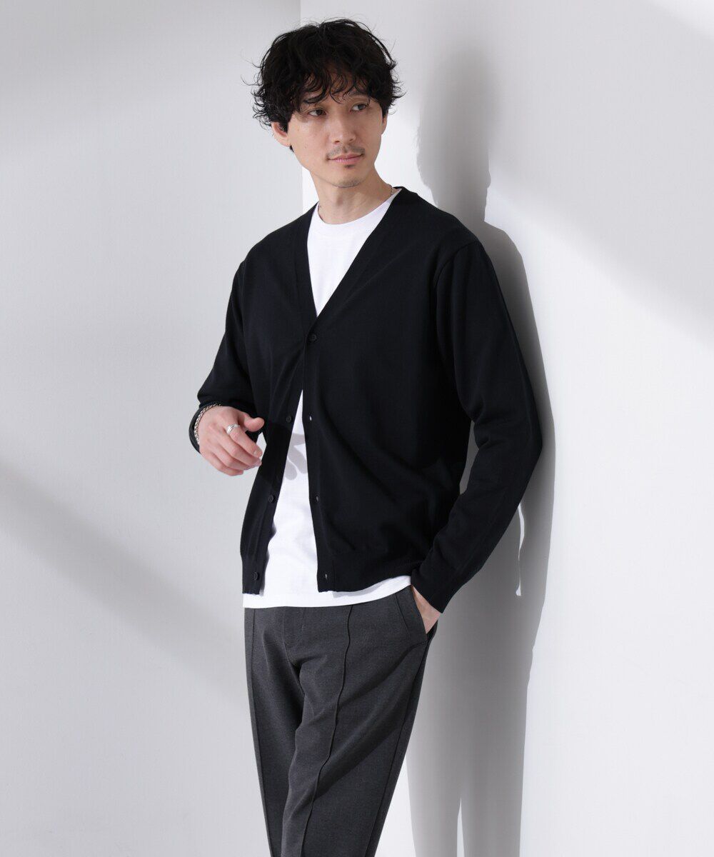 nano･universe「プレーティングスタンダードカーディガン」|ニット・セーター|ブラック