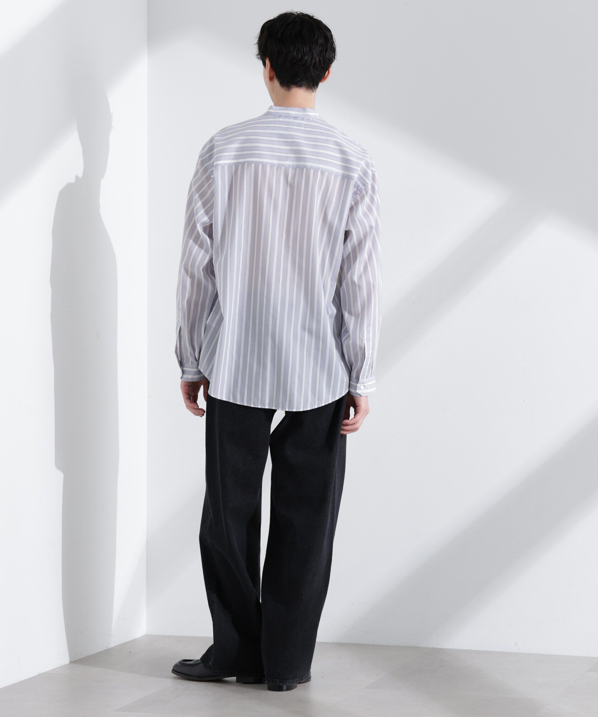 nano･universe「「大人のワイドシャツ」バンドカラー　ストライプ 長袖」|シャツ・ブラウス|