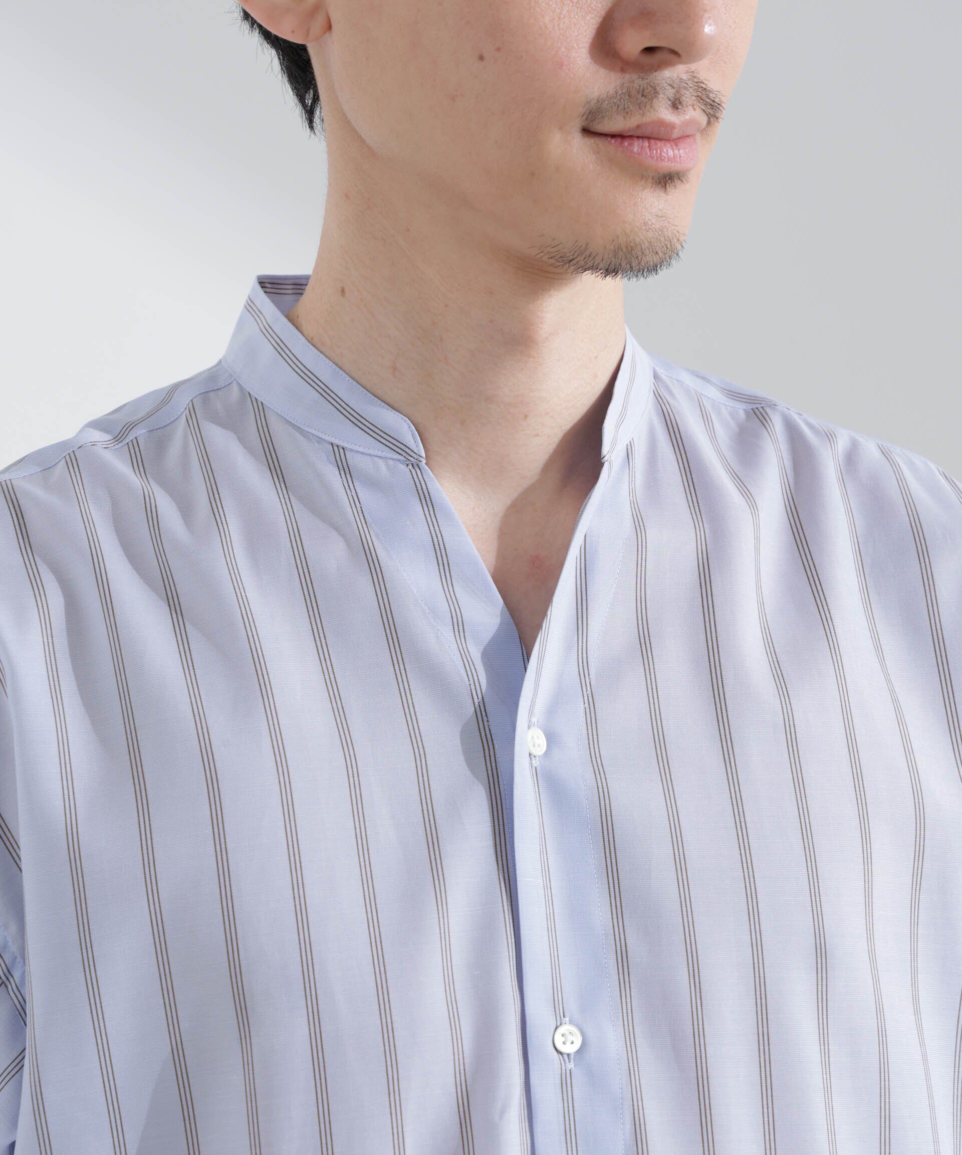 nano･universe「「大人のワイドシャツ」バンドカラー　ストライプ 長袖」|シャツ・ブラウス|