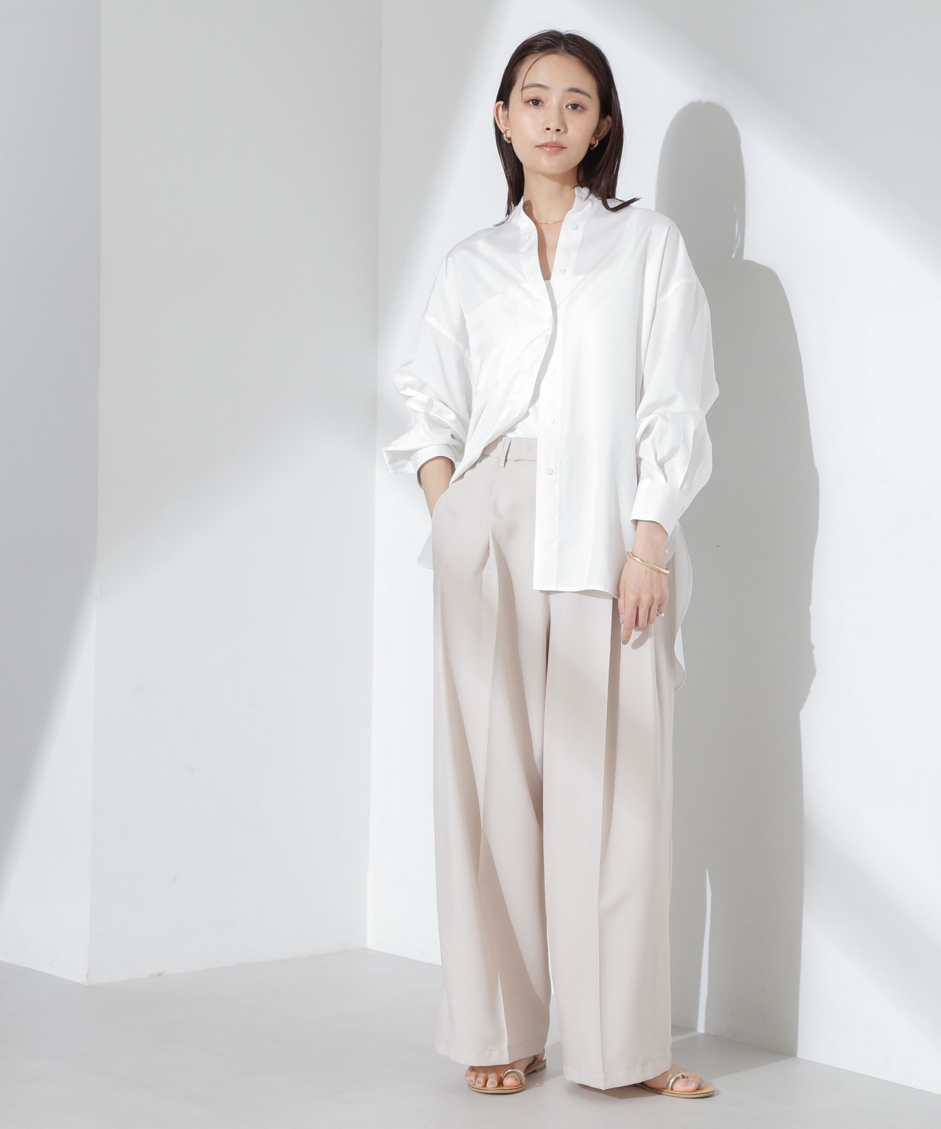 nano･universe「とろみバンドカラーシャツ」|シャツ・ブラウス|