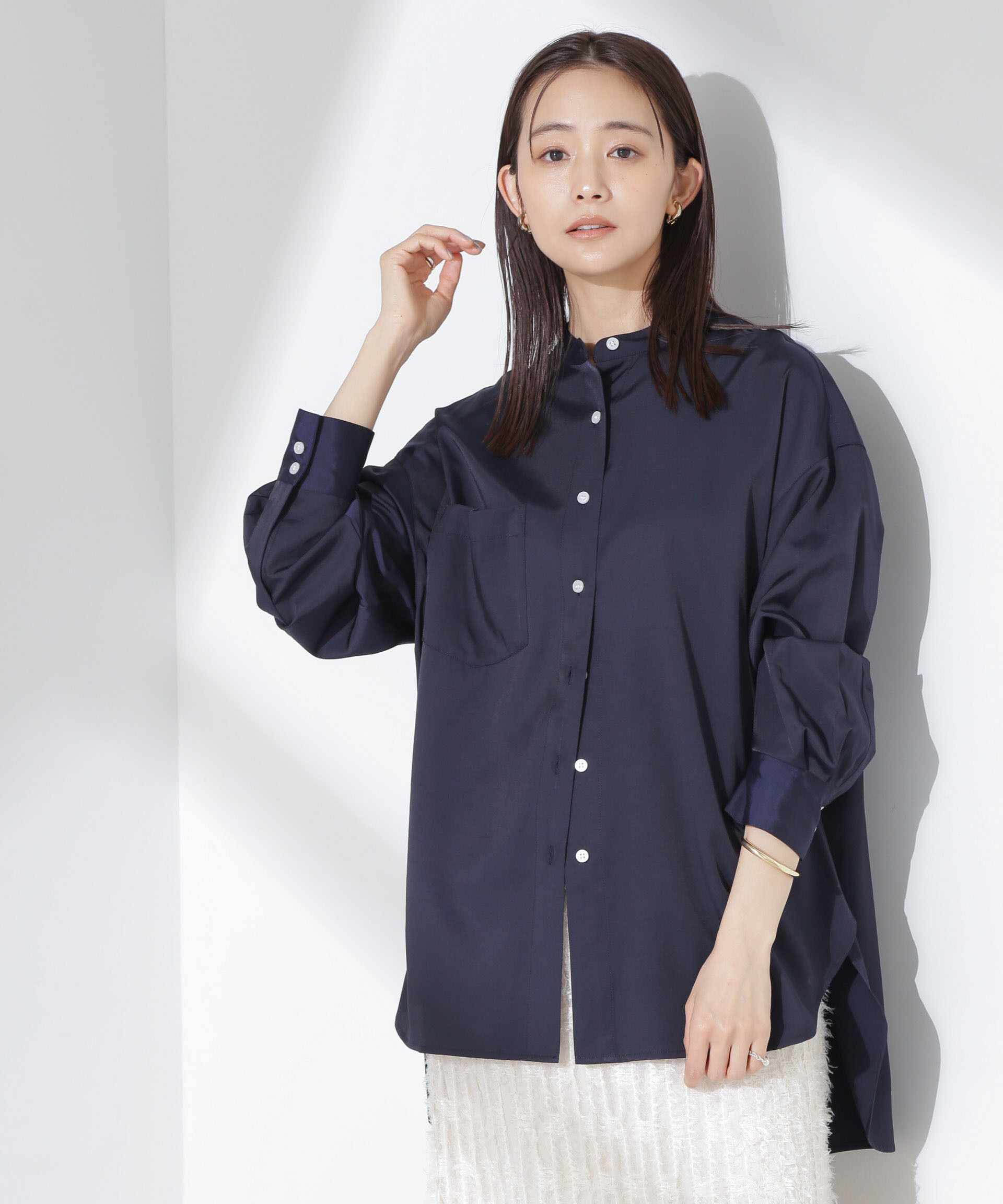 nano･universe「とろみバンドカラーシャツ」|シャツ・ブラウス|