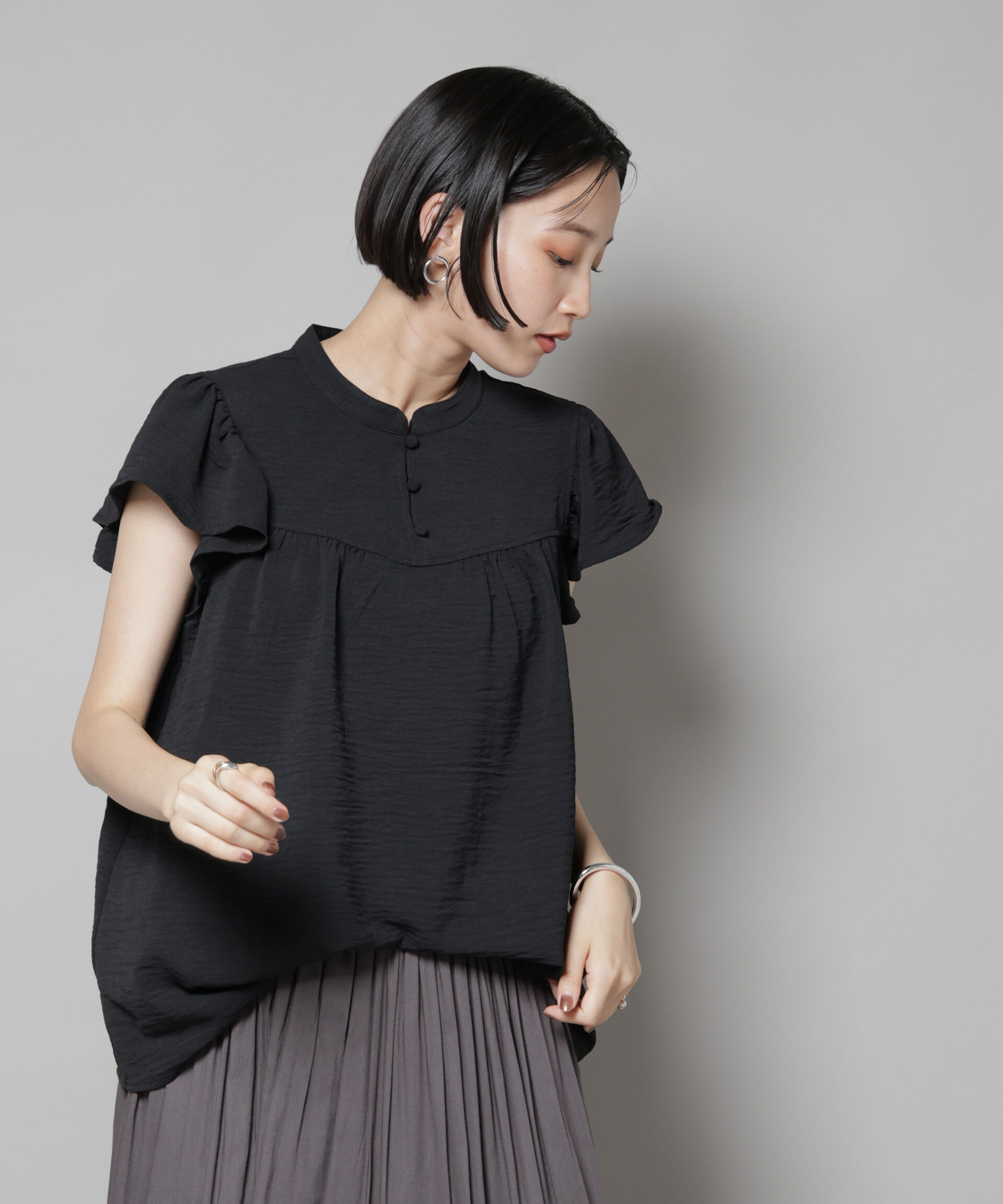 nano･universe「フリルスリーブブラウス(セットアップ可)」|シャツ・ブラウス|