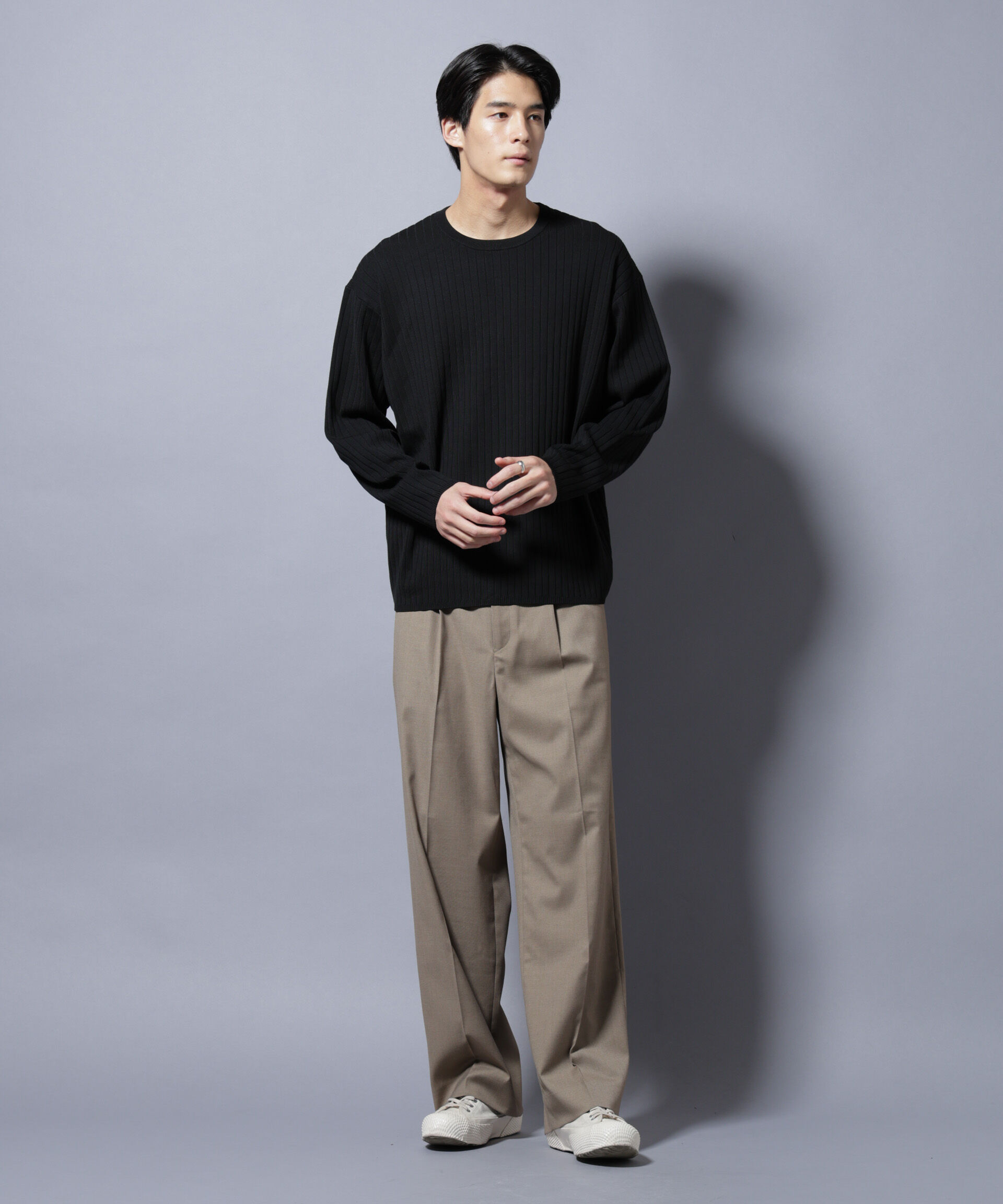 nano･universe「CICA&UVカット リブニットクルーネック」|ニット・セーター|