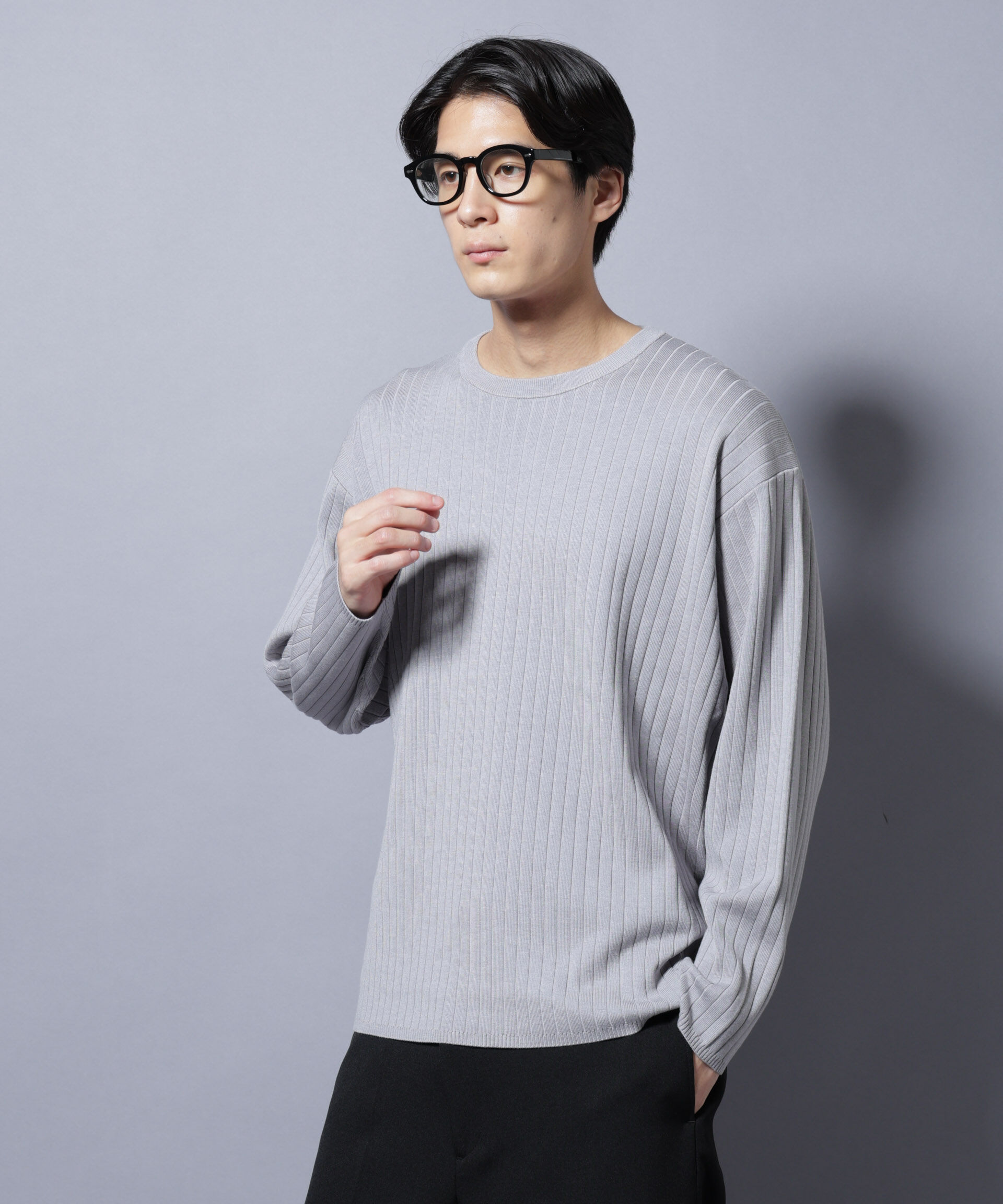 nano･universe「CICA&UVカット リブニットクルーネック」|ニット・セーター|