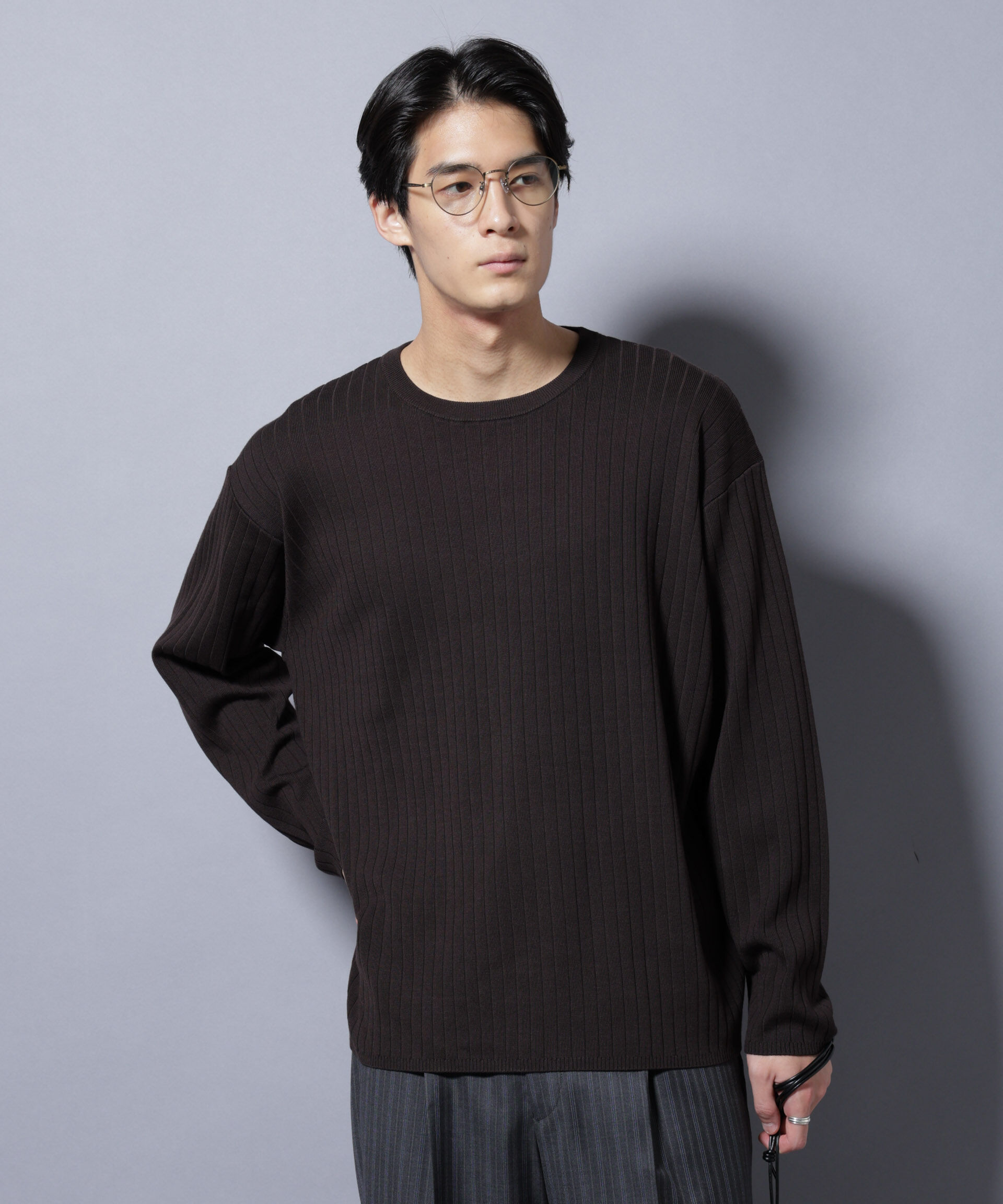 nano･universe「CICA&UVカット リブニットクルーネック」|ニット・セーター|