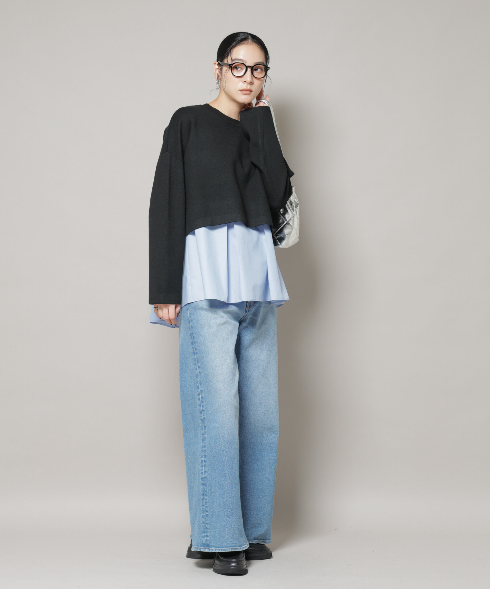 nano･universe「ダブルジャガードニット&times;タックブラウス ペプラムセット」|ニット・セーター|