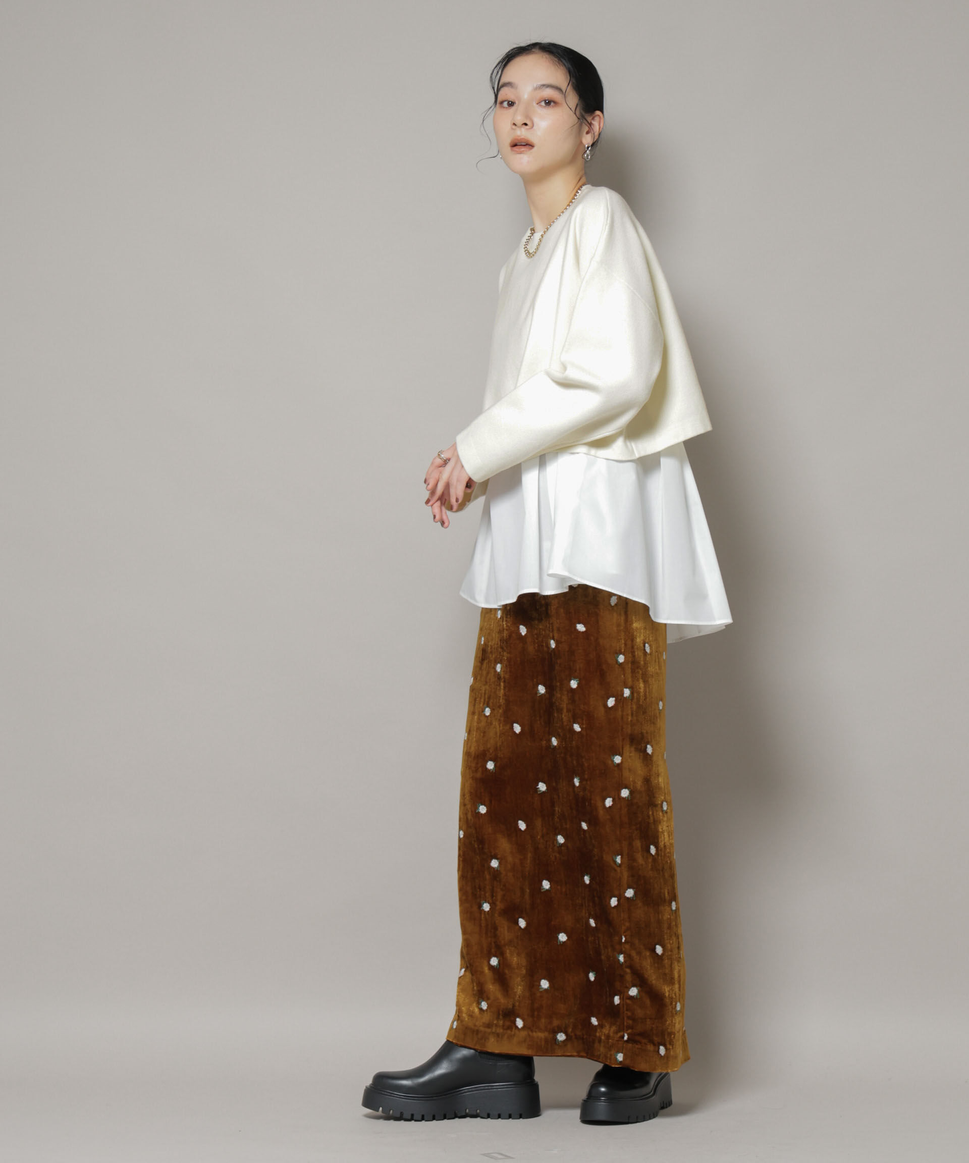 nano･universe「ダブルジャガードニット&times;タックブラウス ペプラムセット」|ニット・セーター|