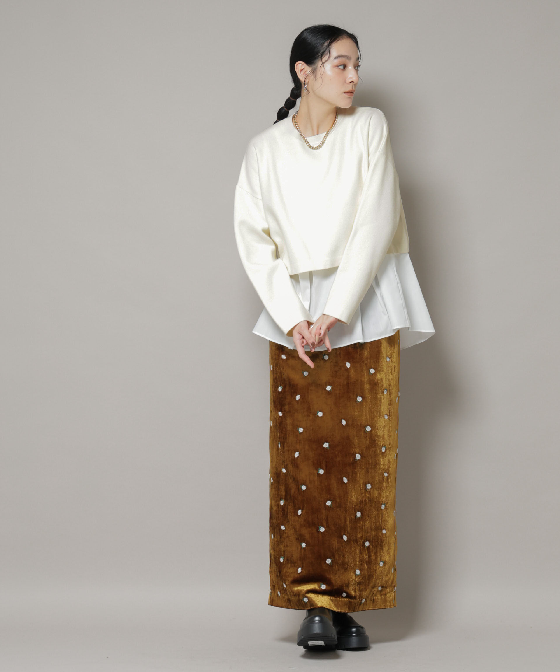 nano･universe「ダブルジャガードニット&times;タックブラウス ペプラムセット」|ニット・セーター|