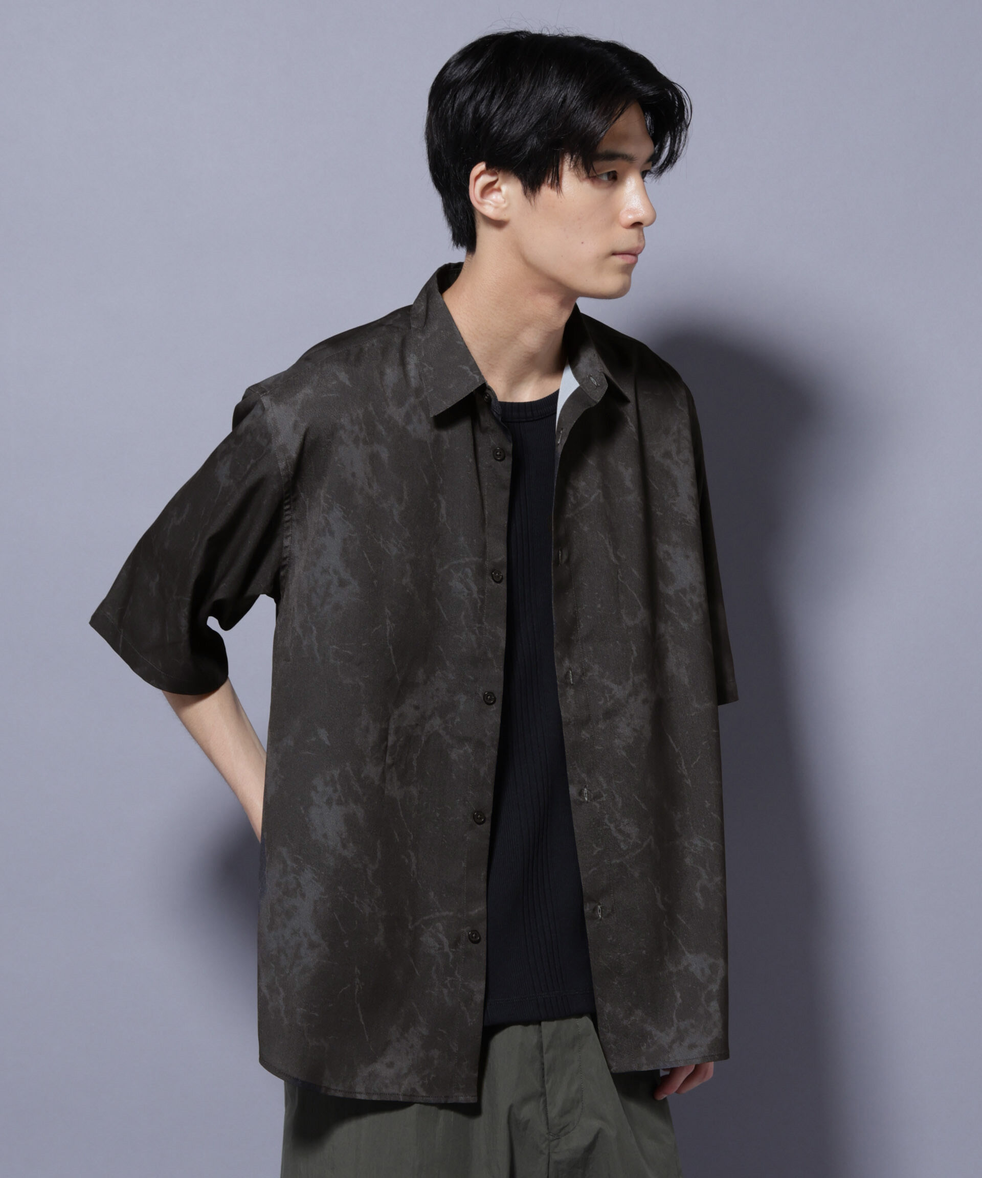 nano･universe「ストーンパターン半袖シャツ」|シャツ・ブラウス|チャコール3