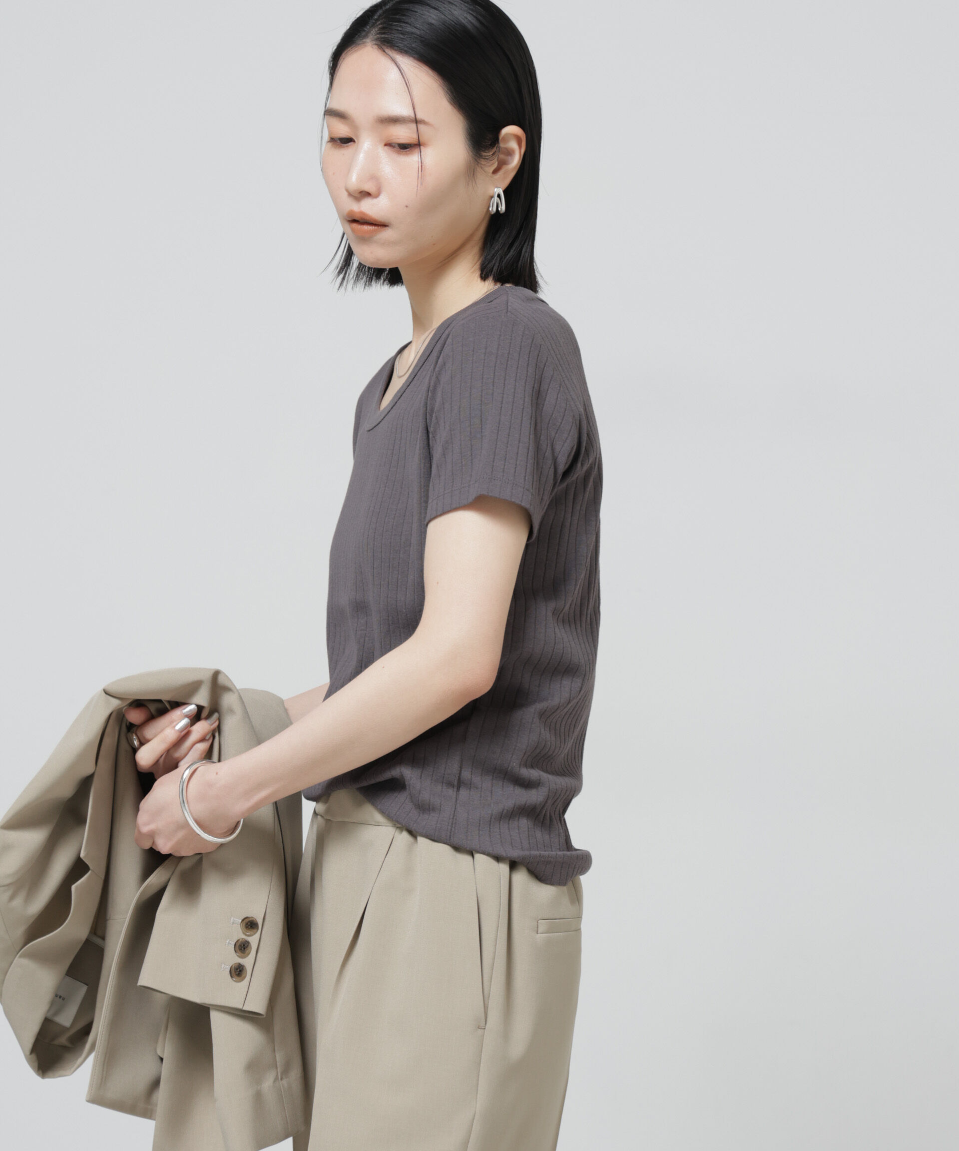 nano･universe「Anti Soaked(R) 汗染み防止コンパクトリブTシャツ」|Tシャツ・カットソー|