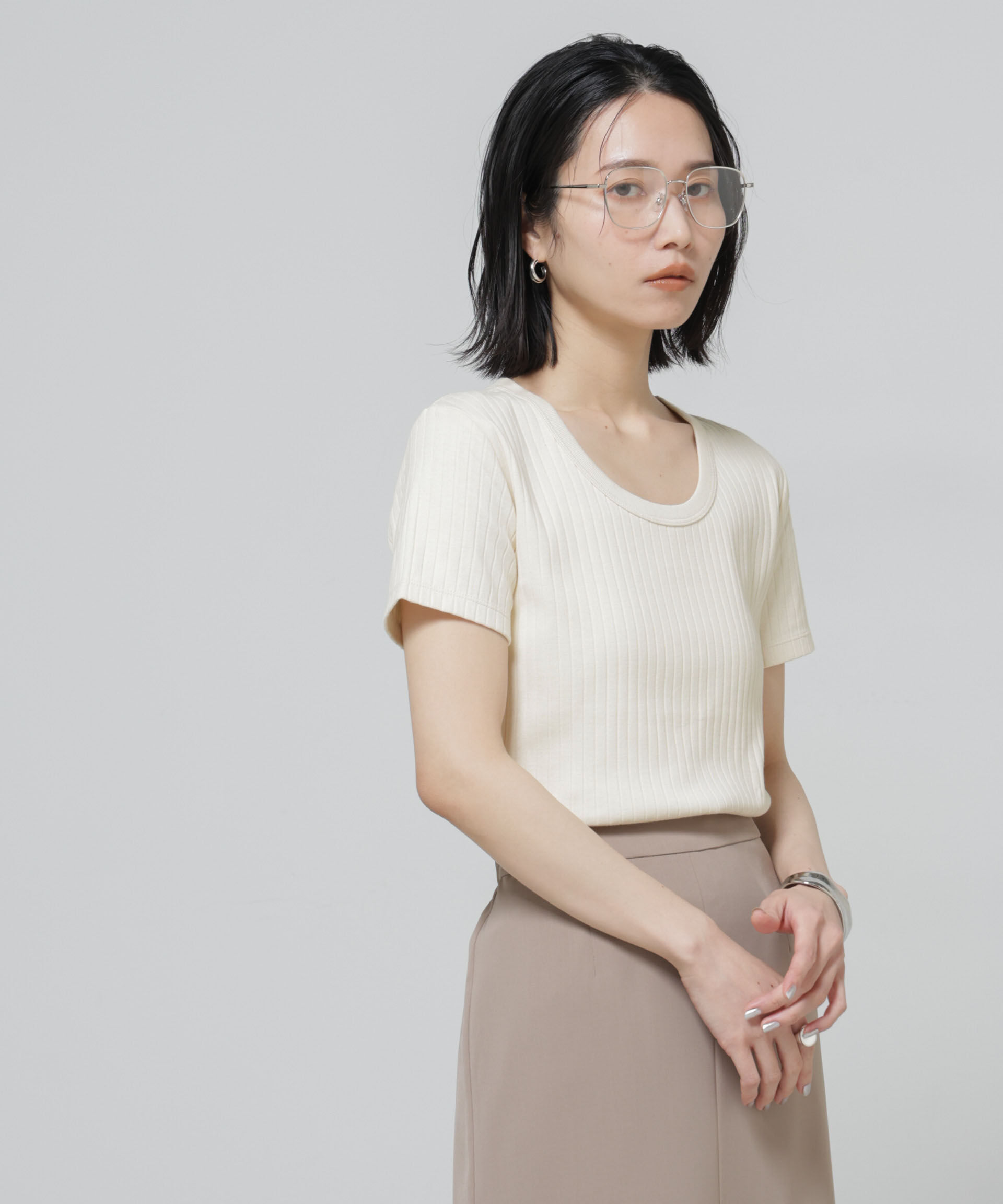 nano･universe「Anti Soaked(R) 汗染み防止コンパクトリブTシャツ」|Tシャツ・カットソー|