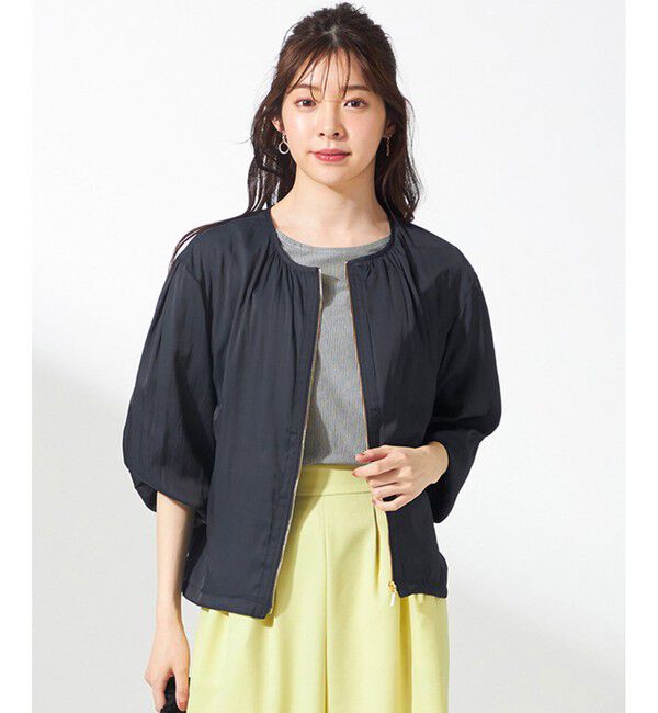 any SiS「【接触冷感・速乾・UVカット】ツヤテロギャザー ブルゾン」|ブルゾン・スタジャン|ネイビー