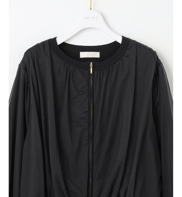 ANY SIS「【洗える】チュールレイヤードニット ブルゾン」|ブルゾン・スタジャン|
