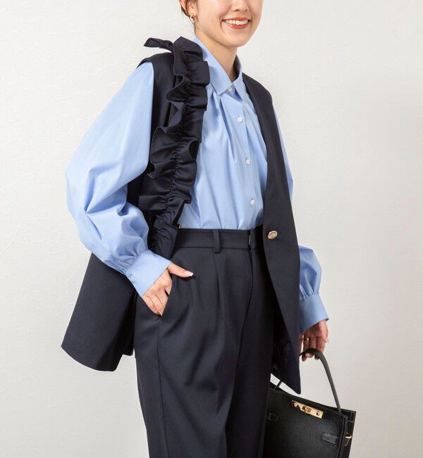 NOLLEY'S「ウォッシャブル袖リボン付きボリュームシャツ」|シャツ・ブラウス|サックス