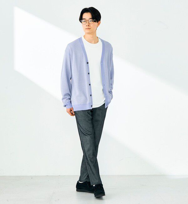 GLOSTER「【シャリ感で軽やか】バーズアイVネック crunchyカーデ」|カーディガン|