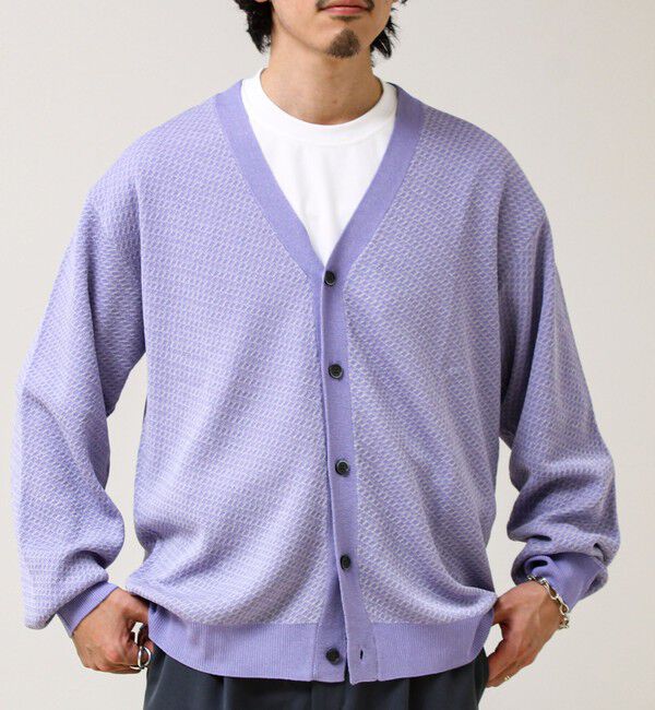 GLOSTER「【シャリ感で軽やか】バーズアイVネック crunchyカーデ」|カーディガン|