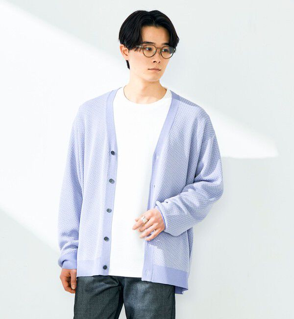 GLOSTER「【シャリ感で軽やか】バーズアイVネック crunchyカーデ」|カーディガン|