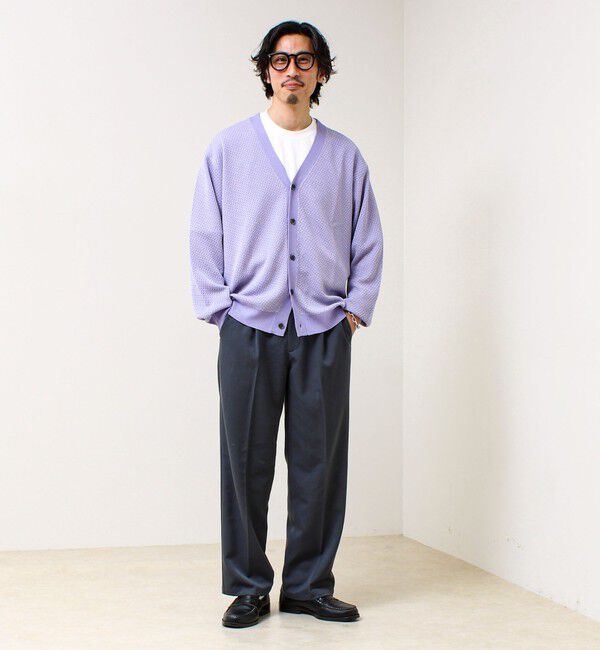 GLOSTER「【シャリ感で軽やか】バーズアイVネック crunchyカーデ」|カーディガン|