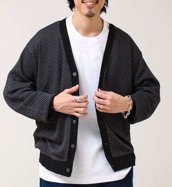 GLOSTER「【シャリ感で軽やか】バーズアイVネック crunchyカーデ」|カーディガン|