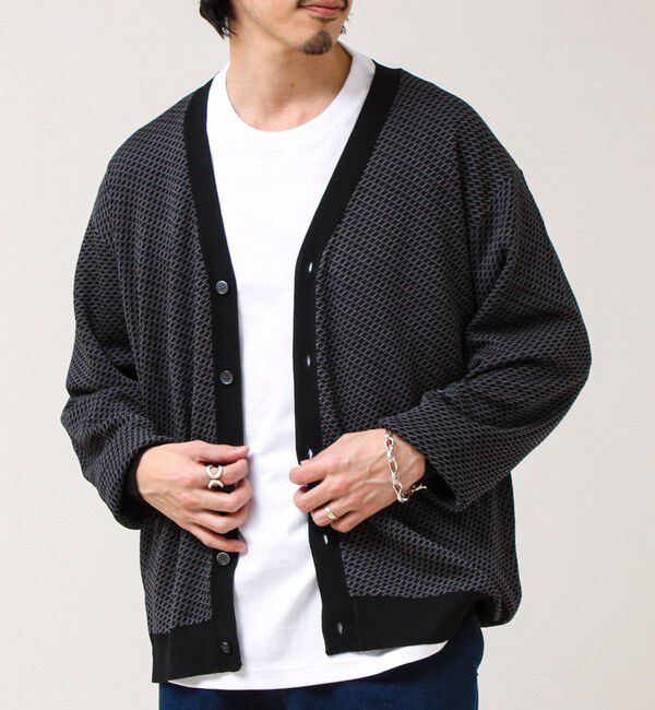GLOSTER「【シャリ感で軽やか】バーズアイVネック crunchyカーデ」|カーディガン|
