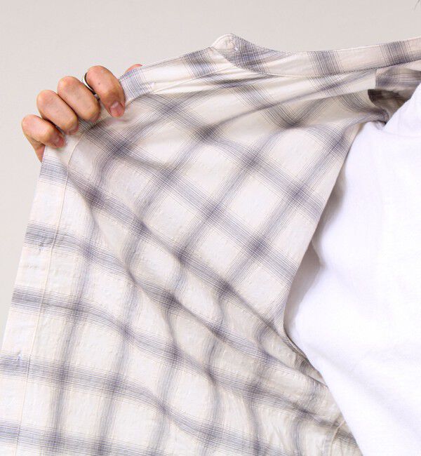 GLOSTER「【夏まで使える】テクスチャーバンドカラーチェックシャツ」|シャツ・ブラウス|