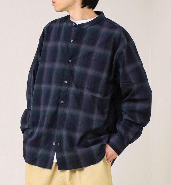 GLOSTER「【夏まで使える】テクスチャーバンドカラーチェックシャツ」|シャツ・ブラウス|