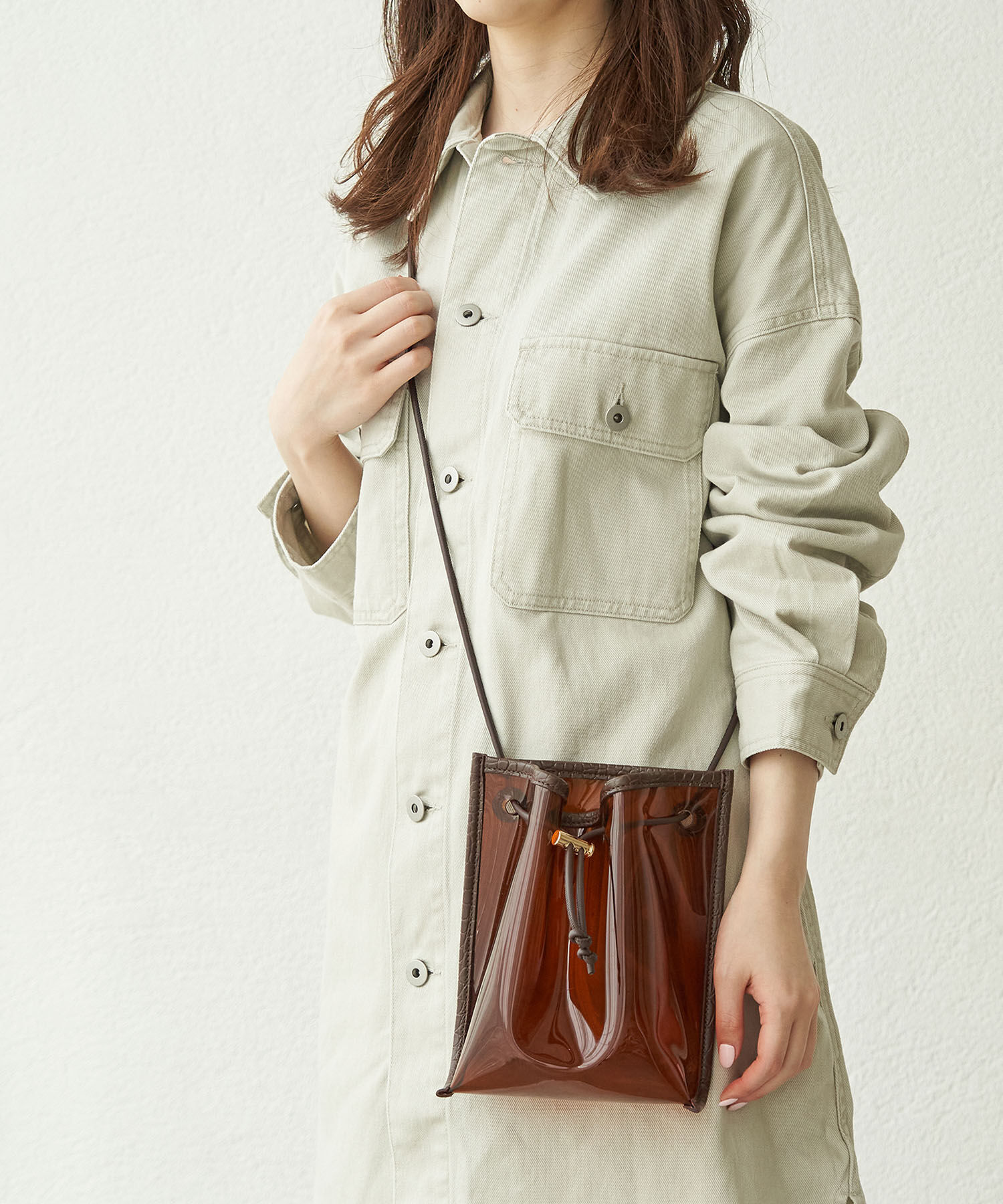 ROPE PICNIC PASSAGE「クロコ型押しコンビクリアミニショルダーバッグ」|ショルダー・メッセンジャー|ブラウン(22)