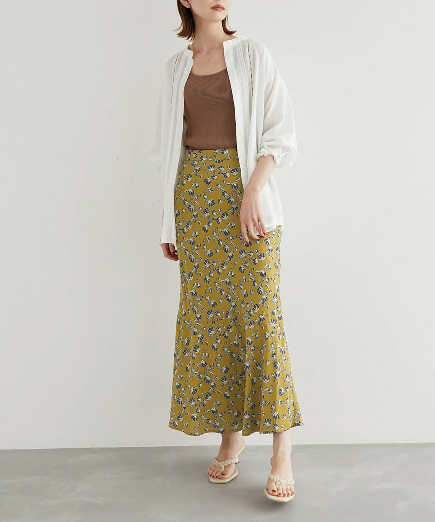 Rope&rsquo;Picnic「ドット/花柄麻混マーメイドスカート」|スカート|