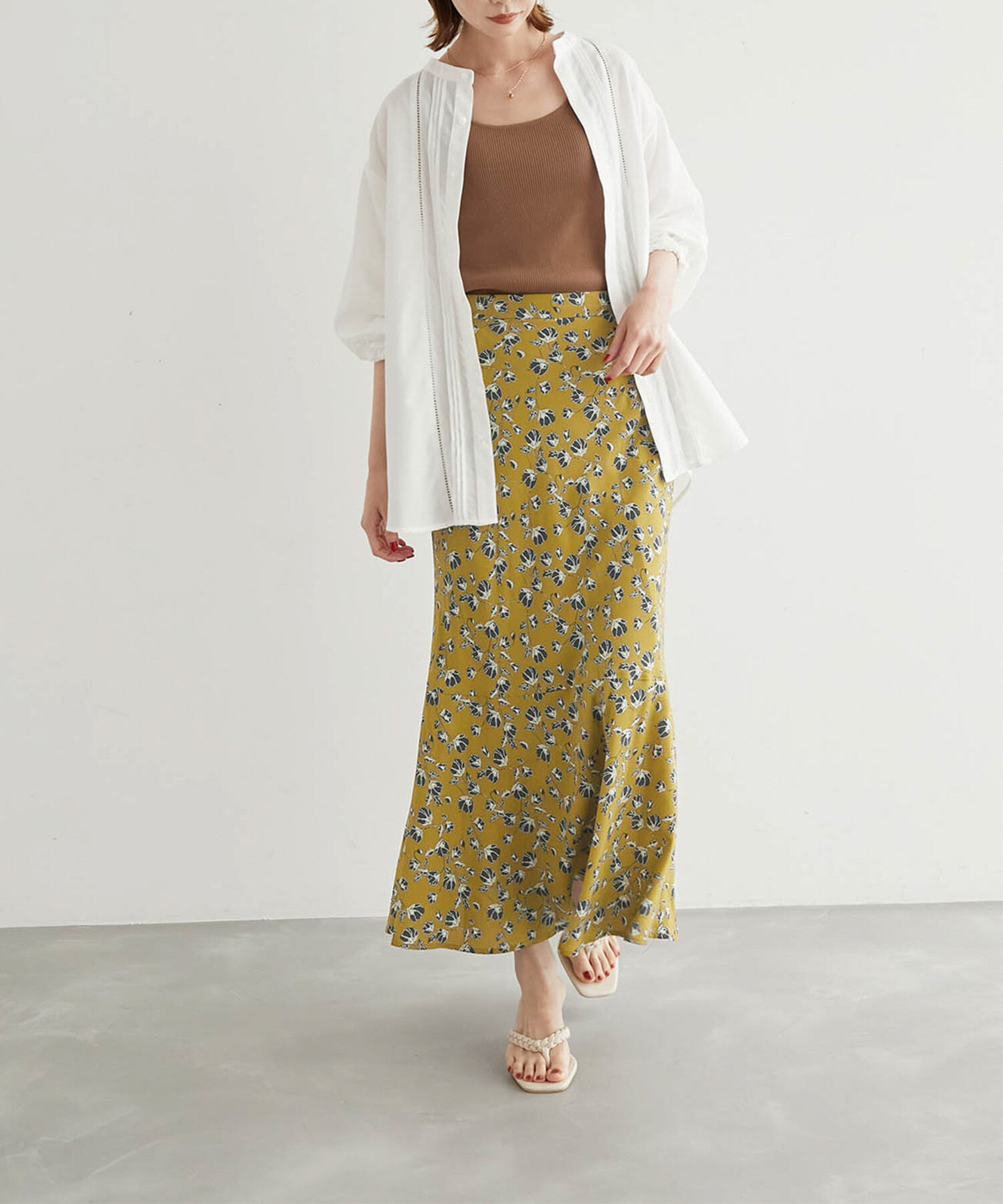 Rope&rsquo;Picnic「ドット/花柄麻混マーメイドスカート」|スカート|