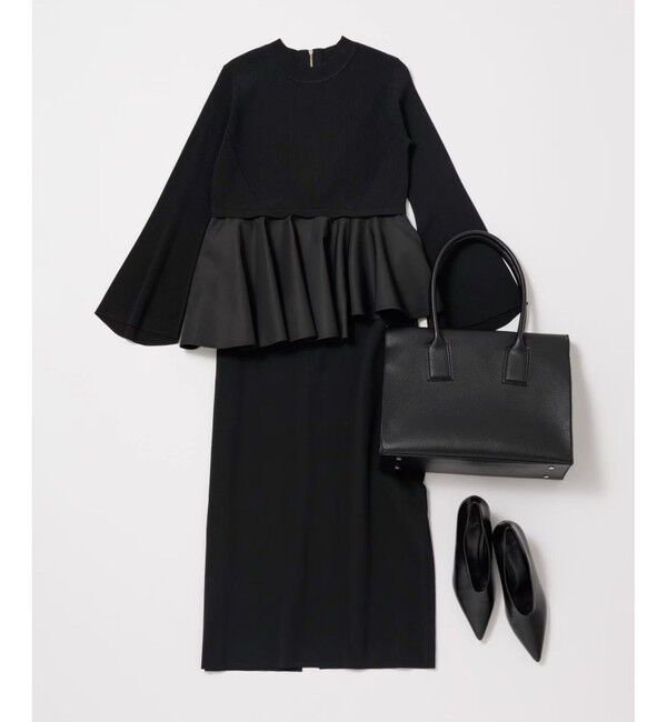 サステナブル】ペプラムコンビニットワンピース/オケージョン対応