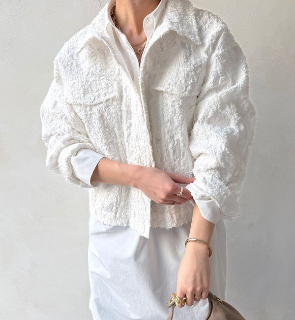 「【WEB限定】カットジャガードジャケット」|ブルゾン・スタジャン|オフホワイト