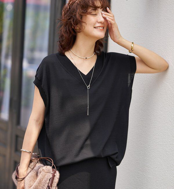  「【ひんやりタッチ・セットアップ対応可】レーヨン混バックテールニット」|ニット・セーター|