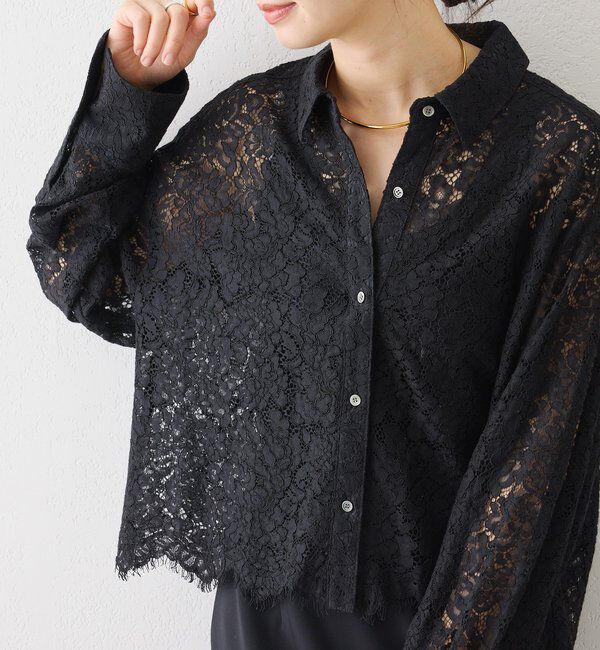  「【女性らしい抜け感】レースクロップドシャツ」|シャツ・ブラウス|