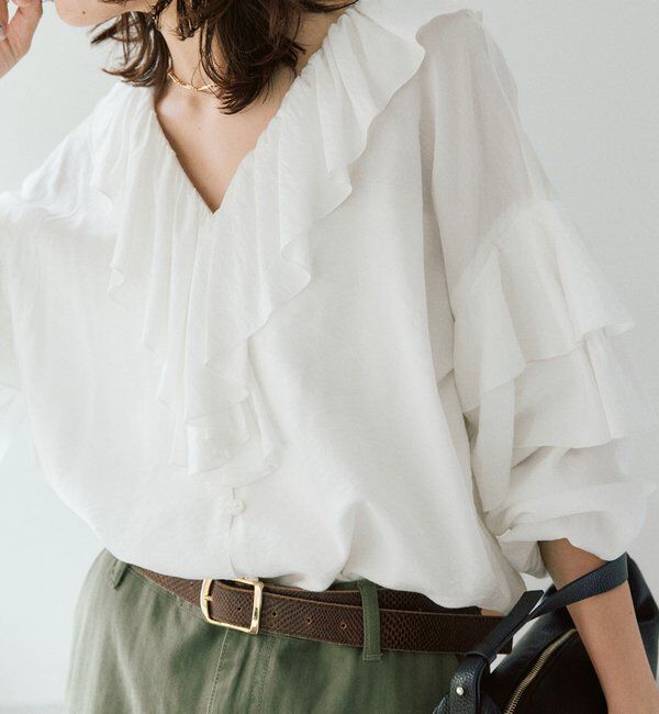  「【着映え】フリルディテールブラウス」|シャツ・ブラウス|オフホワイト