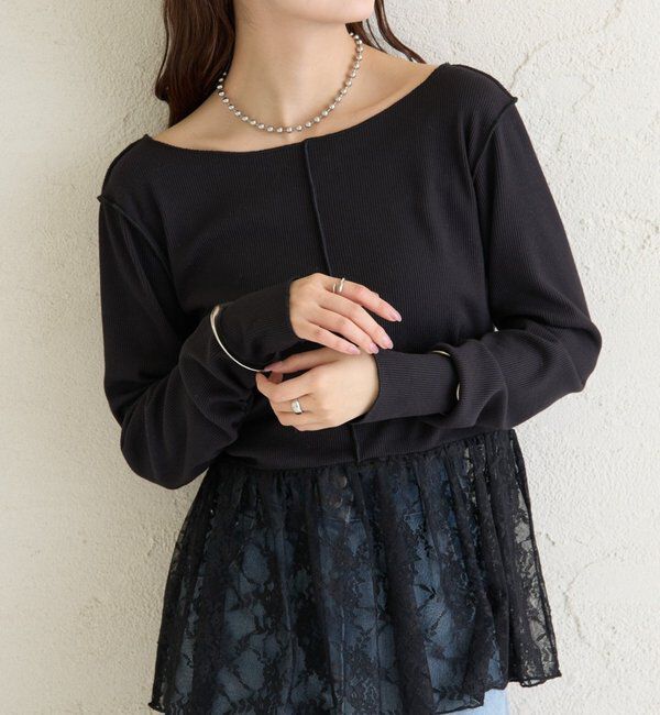  「レースペプラムリブロンT」|Tシャツ・カットソー|ブラック