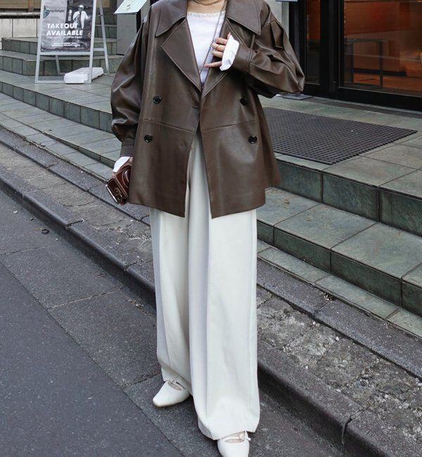  「【サイズ展開あり】レザーミドルコート」|その他|