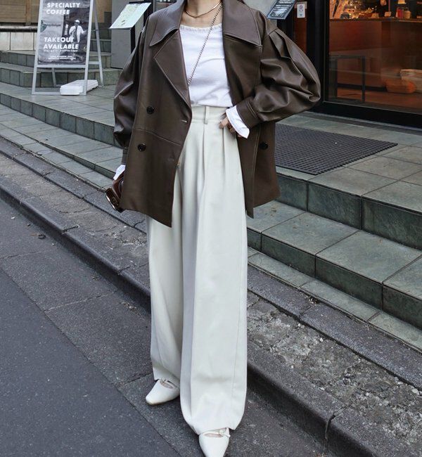  「【サイズ展開あり】レザーミドルコート」|その他|