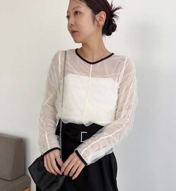  「チュールギャザーブラウス」|シャツ・ブラウス|オフホワイト