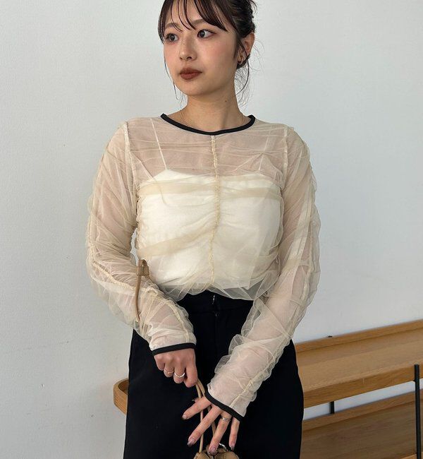  「チュールギャザーブラウス」|シャツ・ブラウス|ベージュ