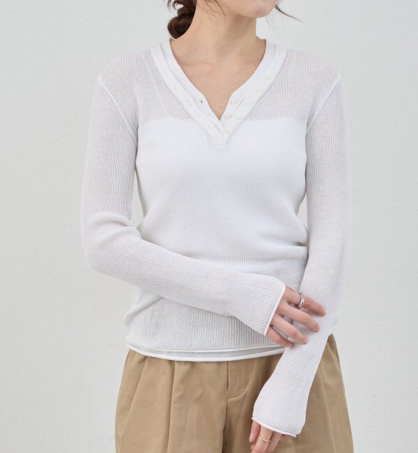  「【26SS予約】ヘンリーネックレイヤードニット」|ニット・セーター|オフホワイト
